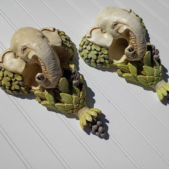 Vintage Pair of Elephant Brackets Drapery Sconce Corbels Chalkware MCM Wall Art - Picture 2 of 14